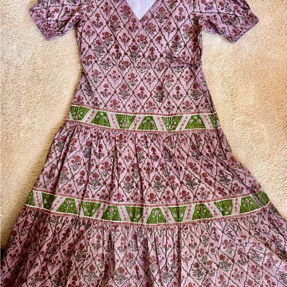 NWOT VICTORIA DUNN Birdie Dress in soft floral riseand Green-XS